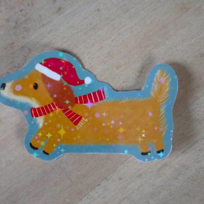 Sticker étoilé teckel de Noël